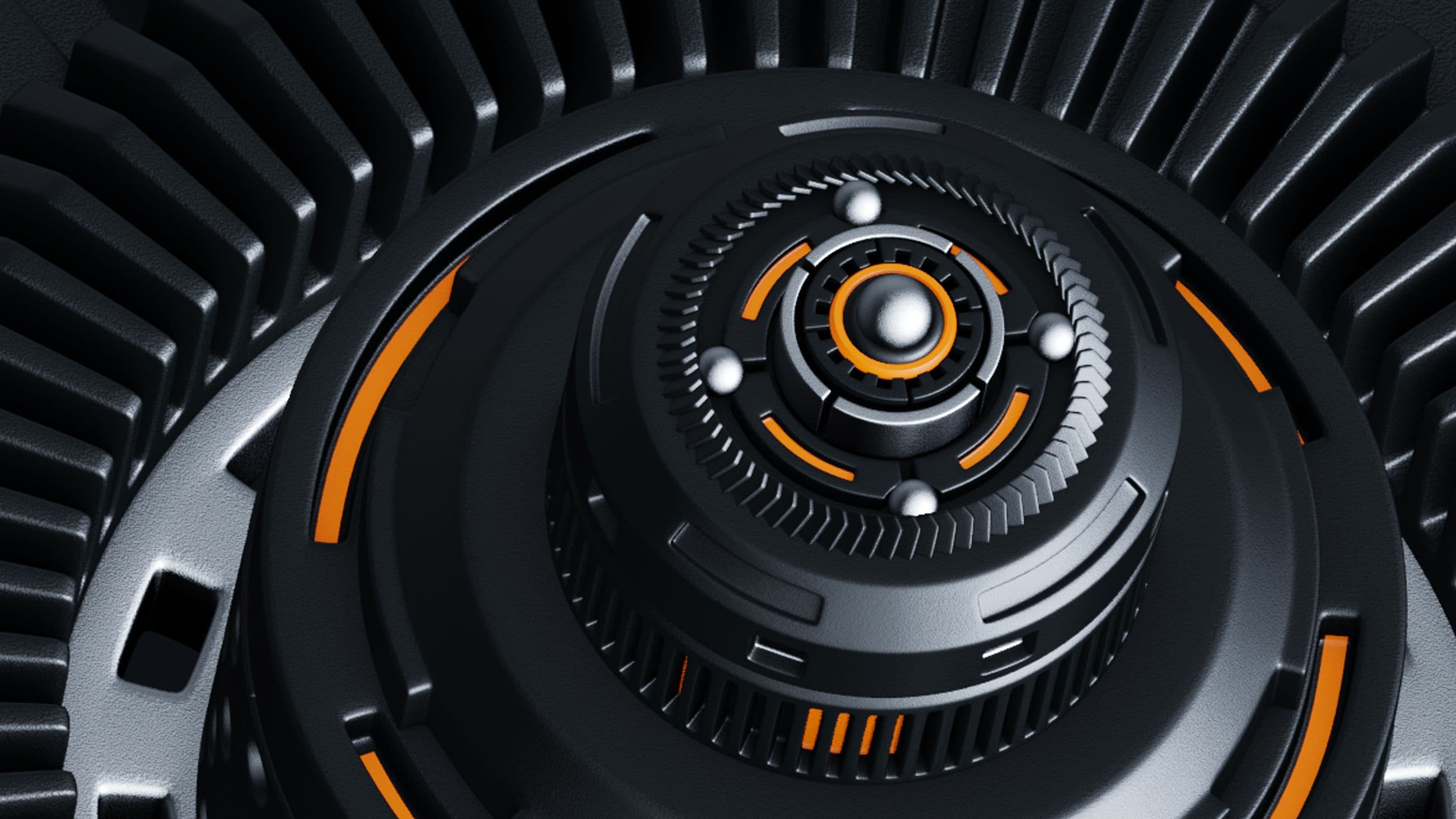 High-performance engine turbine with glowing orange lights